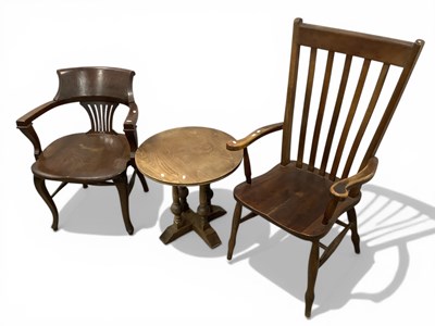 Lot 1590 - Early XX Century Oak Office Armchair, on...