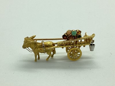 Lot 90 - A Novelty Donkey and Cart Brooch, textured...