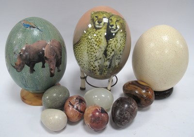 Lot 1322 - Collection of decorative eggs, including three...