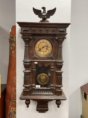 Lot 1599 - Walnut cased Vienna wall clock, architectural...