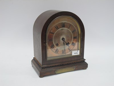 Lot 1419 - 1920s Mahogany Dome Cased Mantle clock, with 8...