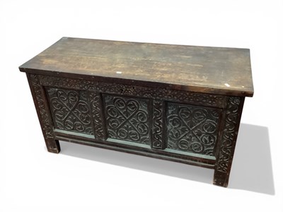 Lot 1606 - XVII Oak Blanket Chest, with carved fascia and...