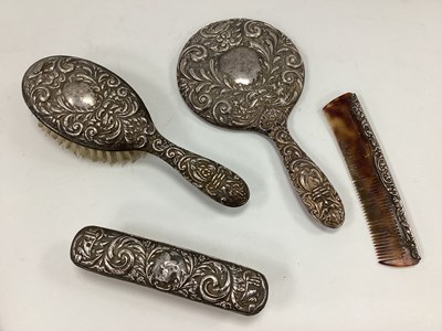 Lot 34 - A Four Piece Hallmarked Silver Backed Dressing...