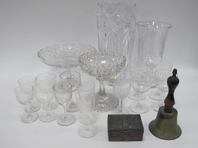 Lot 1275 - Etched Stem Glasses, tazzas, heavy vase, 29cm...