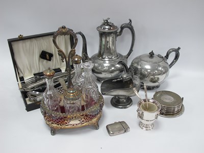 Lot 1274 - Plated Tea & Coffee Pots, silver teaspoon,...