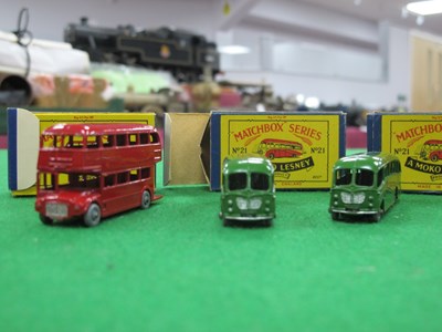Lot 642 - Two Matchbox Moko Lesney No 21a Bedford Coach,...