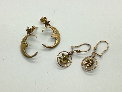 Lot 81 - A Pair of Novelty Moon and Star Earrings, with...