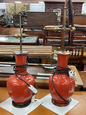 Lot 1612 - A pair of Terracotta Glazed Table Lamps,...
