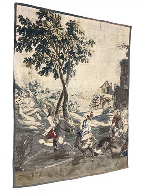 Lot 1004 - A continental woven tapestry featuring a...