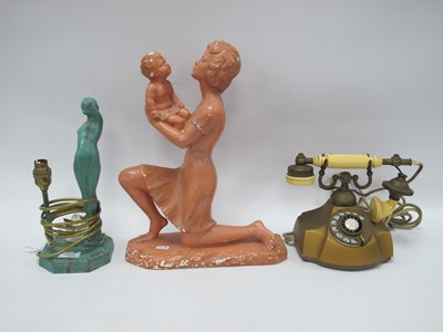 Lot 1417 - Plaster Figure of a Kneeling Mother and Child,...