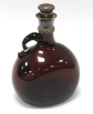 Lot 1413 - Victorian Brown Glass Decanter with handle to...