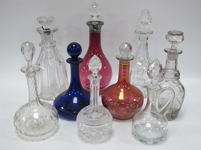 Lot 1272 - Nine Glass Decanters, including three coloured...