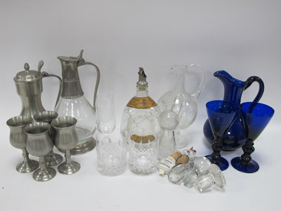 Lot 1276 - Blue Glass Jug and Two Goblets - decanters,...