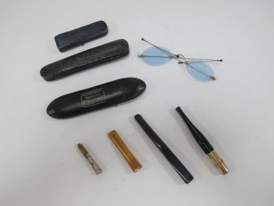 Lot 1298 - Amber and Silver Cheroot Holder, blue glass...