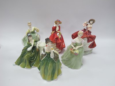 Lot 1260 - Six Royal Doulton porcelain lady figures:...