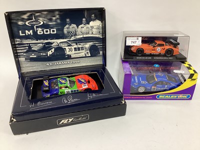 Lot 747 - Three 1:32 scale slot cars by Scalextric, Fly...