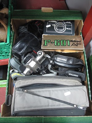 Lot 1046 - SLR cameras, including Nikon F65 body, boxed...