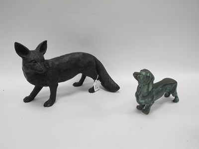 Lot 1415 - Brass Dachshund, 26cm long, plastic fox.