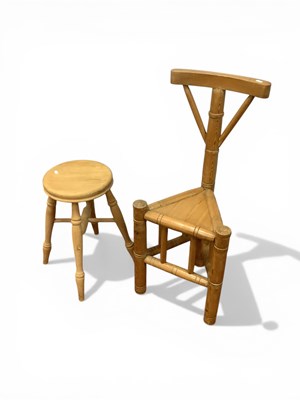 Lot 1544 - Pine Corner Chair and Stool. (2).