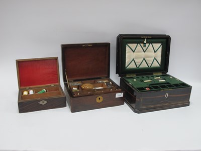 Lot 1421 - Collection of three antique wooden inlaid work...