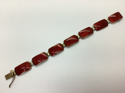 Lot 122 - Aksel Holmsen Norwegian Enamel Panel Bracelet,...