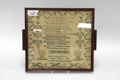 Lot 1227 - An Early XIX Century Sampler Worked by Anne...