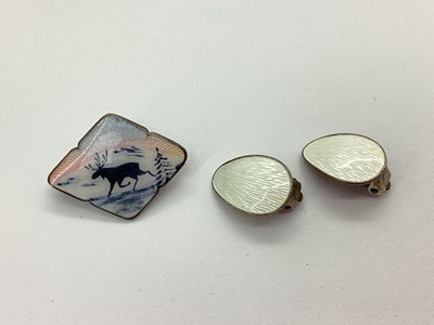 Lot 121 - 925 Sterling Norway Enamel Reindeer Brooch,...