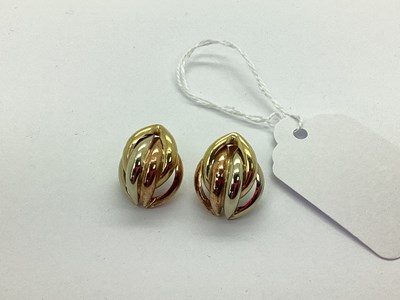 Lot 111 - A Pair of Hollow Tri-Colour Knot Earrings, to...
