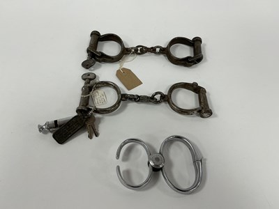 Lot 428 - Vintage Darby Style Police Handcuffs, with...