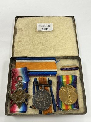 Lot 560 - WWI North Staffordshire Regiment Medal Trio,...