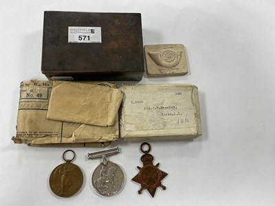 Lot 571 - WWII Koyli Medal Trio 1914-15 Star, British...