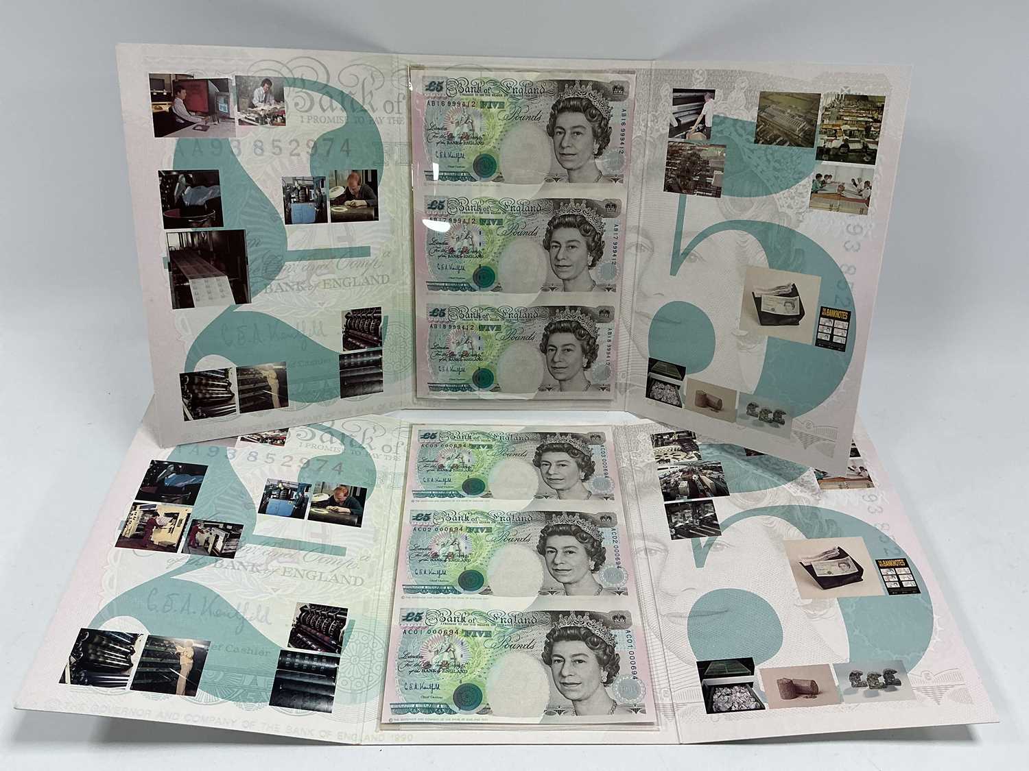 Lot 440 - A Pair Of GB £5 Banknote Uncut Sheets,...