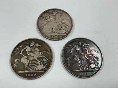 Lot 541 - Three GB Silver Crowns, includes Victoria 1889...