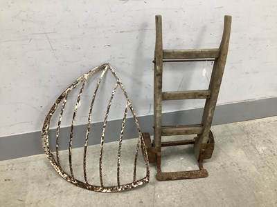 Lot 1177 - Cast Iron Hay Rack, sack barrow (woodworm) (2).