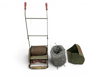 Lot 1529 - Webb Childrens Lawn Mower, roll of barbed wire...