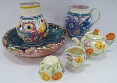 Lot 1222 - Poole Terracotta Jug & Vase in Typical...