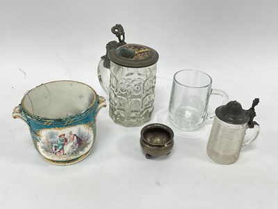 Lot 1169 - Two glass steins with pewter lids, XVIII...