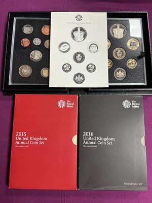 Lot 416 - Three Royal Mint UK Annual Coin Sets, includes...