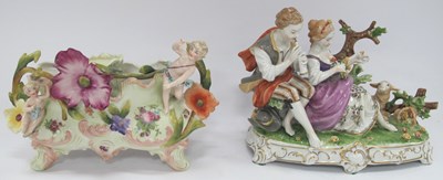 Lot 1226 - Continental Serenading Figure Group, 25cm long,...
