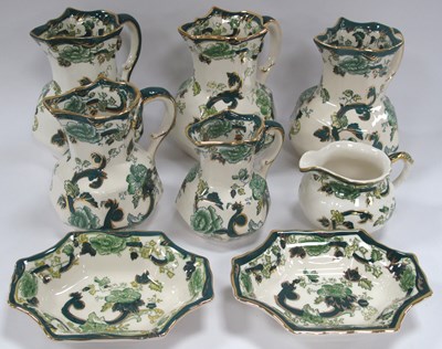 Lot 1186 - Mason's 'Chartreuse' Octagonal Jugs (5),...