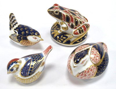 Lot 1047 - Four Royal Crown Derby Porcelain Paperweights,...