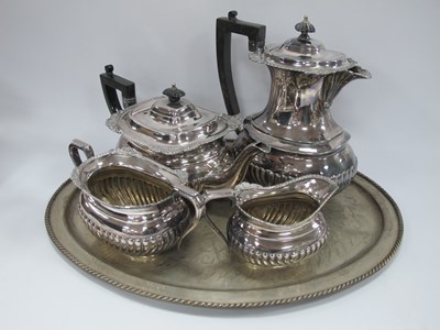 Lot 1259 - Four piece Gadroon style silver plated tea set...