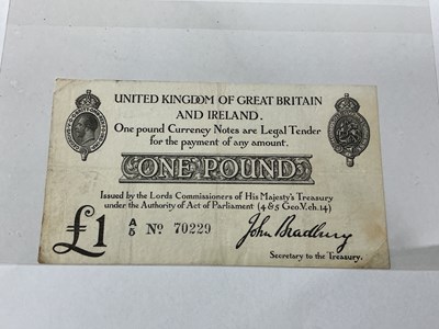 Lot 497 - George V GB Black On White £1 Banknote, John...