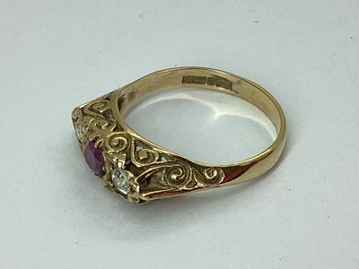 Lot 84 - A 9ct Gold Three Stone Ring, claw set within...