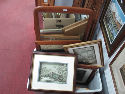 Lot 1166 - Vintage mirror and pictures, including wooden...
