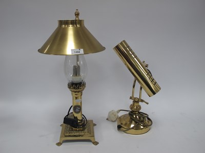 Lot 1404 - Two vintage style brass table lamps, including...