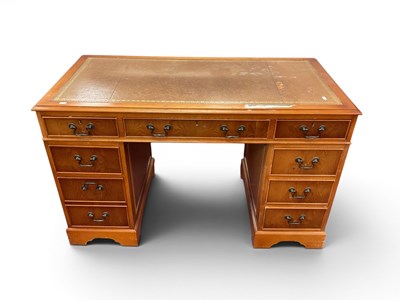 Lot 1509 - Yew Wood Desk with inset scriver to three...