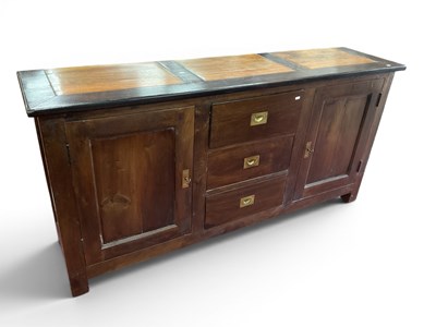 Lot 1524 - Hardwood Sideboard with Brass Campaign Handles,...
