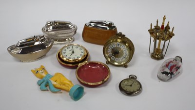 Lot 1259 - Three Ronson Table Lighters, pocket watch,...