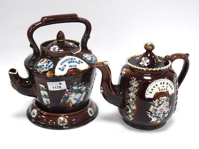 Lot 1178 - 1894 Barge Ware Teapot in treacle glaze, a...